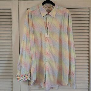 Robert Graham Geo Print Multi Color Button Up LS Shirt 2XL